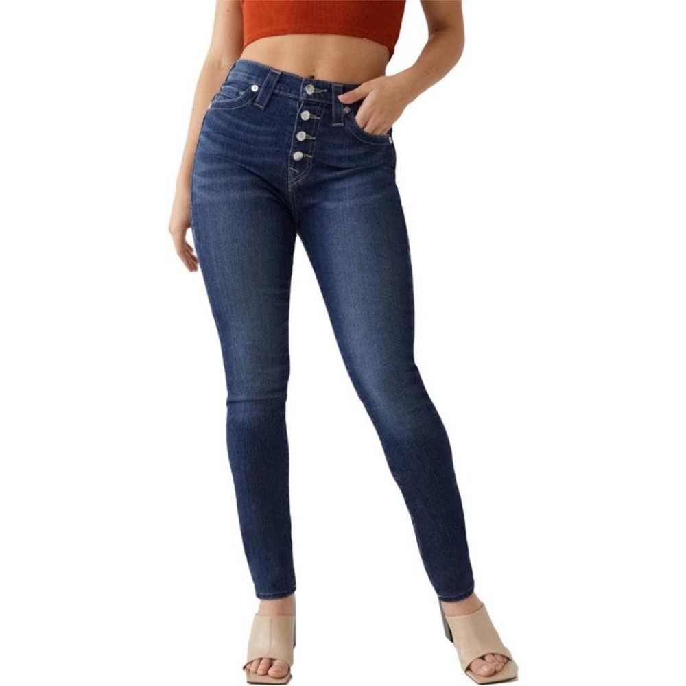 High-Rise Dark Blue Skinny Jeans for Women
